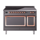 ILVE UNI486QNMPMGP Nostalgie II Noblesse 48 inch Induction Range (Solid Door, Graphite Matte, Copper)