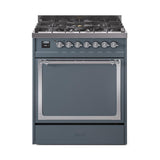 ILVE UN30QNMPBGC Nostalgie II Noblesse 30 inch Dual Fuel Range (Natural Gas, Solid Door, Blue Grey, Chrome)
