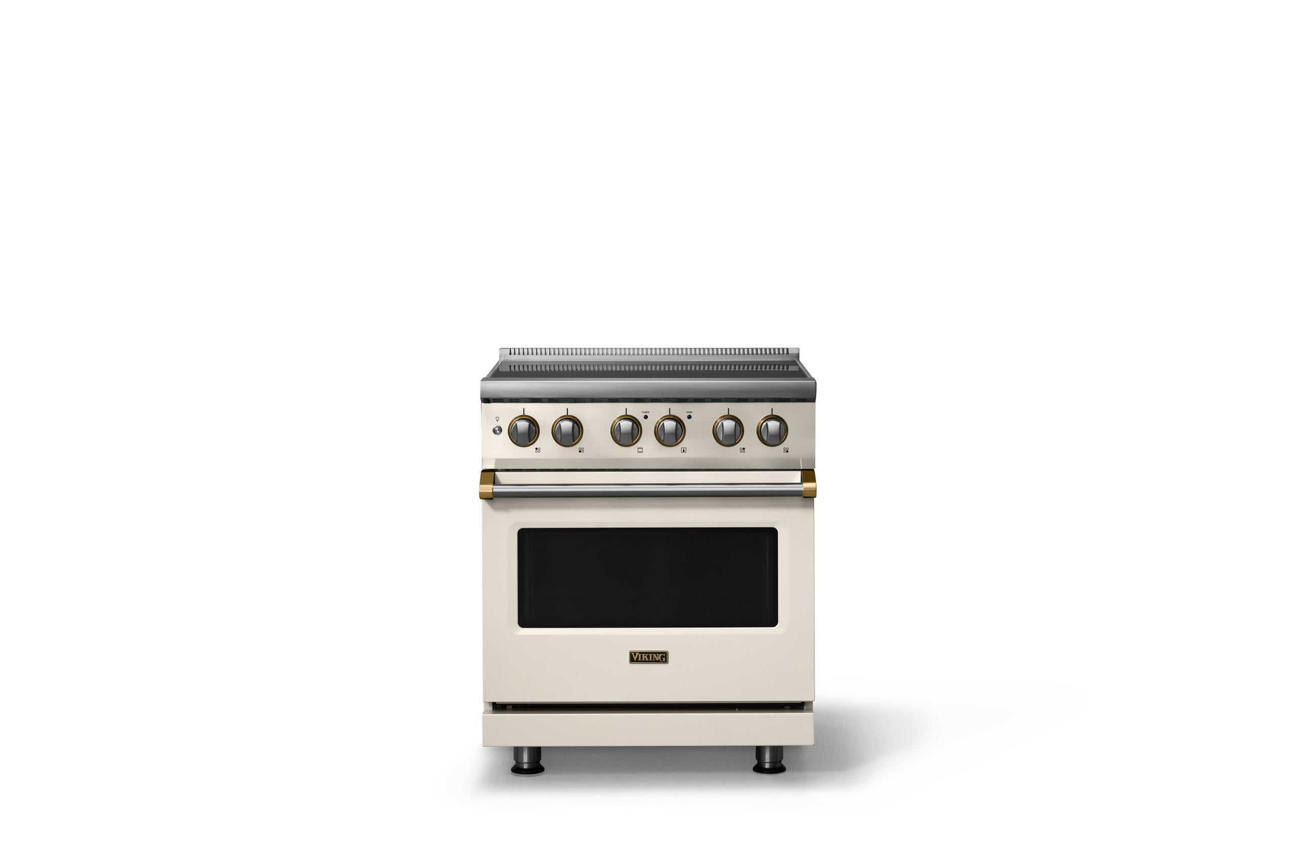 30"W. Induction Range (Finish: Pure White, Trim: Brushed Brass)