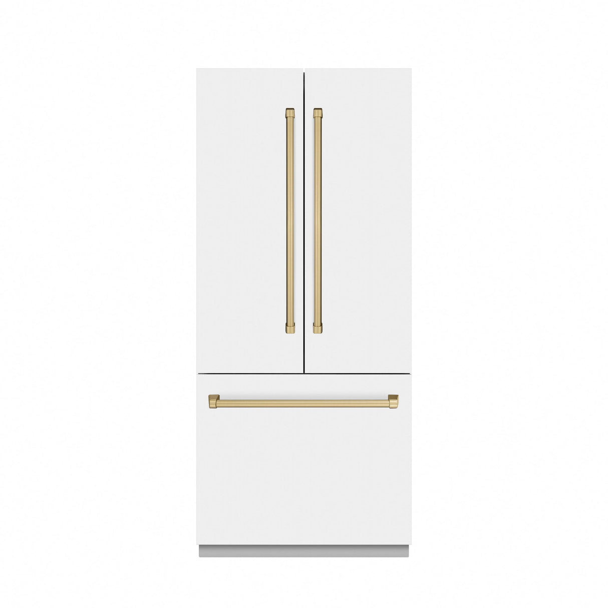 ZLINE Autograph Edition 36 in. 19.6 cu. ft. French Door Built-In Bottom Freezer Refrigerator with Water Dispenser and Ice Maker in White Matte with Graphite Gray Interior and Champagne Bronze Accents (GRBIVZ-WM-36-CB)