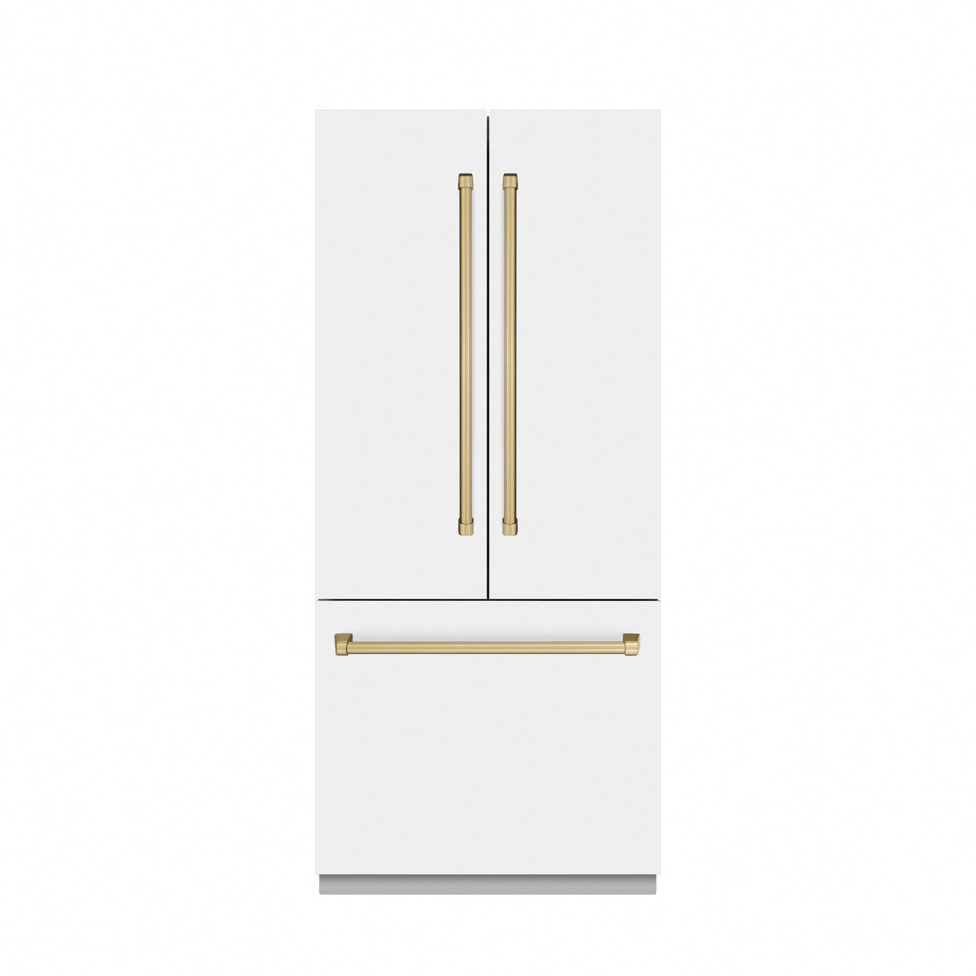 ZLINE Autograph Edition 36 in. 19.6 cu. ft. French Door Built-In Bottom Freezer Refrigerator with Water Dispenser and Ice Maker in White Matte with Graphite Gray Interior and Champagne Bronze Accents (GRBIVZ-WM-36-CB)