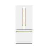 ZLINE Autograph Edition 36 in. 19.6 cu. ft. French Door Built-In Bottom Freezer Refrigerator with Water Dispenser and Ice Maker in White Matte with Graphite Gray Interior and Champagne Bronze Accents (GRBIVZ-WM-36-CB)
