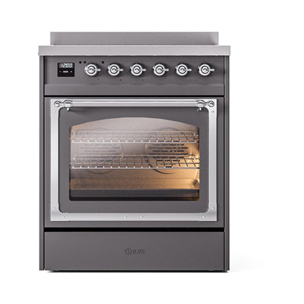 ILVE UNI304NMPMGC Nostalgie II Noblesse 30 inch Induction Range (Triple Glass Door, Graphite Matte, Chrome)