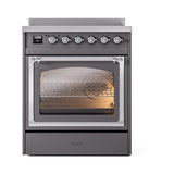 ILVE UNI304NMPMGC Nostalgie II Noblesse 30 inch Induction Range (Triple Glass Door, Graphite Matte, Chrome)