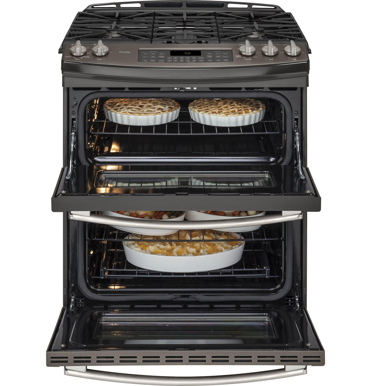 GE Profile™ Series 30" Slide-In Front Control Double Oven Gas Range