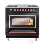 ILVE UN36FNMPBKP Nostalgie II Noblesse 36 inch Dual Fuel Range (Natural Gas, Triple Glass Door, Glossy Black, Copper)