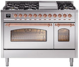 Nostalgie II 48 Inch Dual Fuel Natural Gas Freestanding Range in Stainless Steel with Copper Trim
