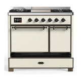 ILVE UMD40FQNR3AWB Majestic III 40 inch Dual Fuel Range with 6 Burners and Griddle, Dual Function Burner up to 25,000 BTU (Natural Gas, Solid Door, Antique White, Burnished)