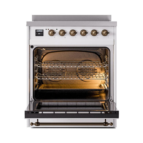 ILVE UNI304QNMPWHB Nostalgie II Noblesse 30 inch Induction Range (Solid Door, White, Burnished)