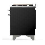 ILVE UM48FQNR3BKCLP Majestic III 48 inch Dual Fuel Range with 8 Burners and Griddle, Dual Function Burner up to 25,000 BTU (Liquid Propane, Solid Door, Glossy Black, Chrome)