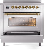 Nostalgie II 36 Inch Electric Freestanding Range in Stainless Steel with Brass Trim