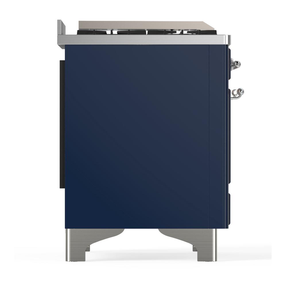 ILVE UM60FNR3MBC Majestic III 60 inch Dual Fuel Range with 9 Burners and Griddle, Dual Function Burner up to 25,000 BTU (Natural Gas, Triple Glass Door, Midnight Blue, Chrome)