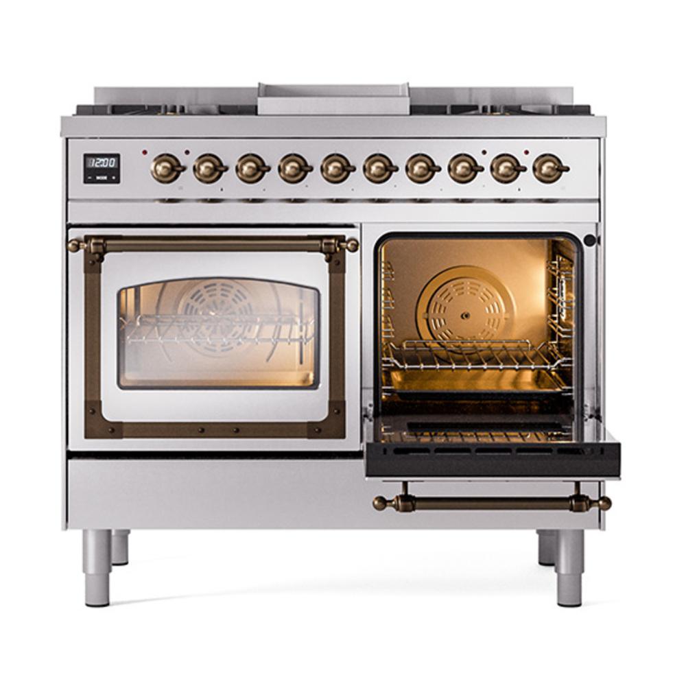 ILVE UND40FNMPSSBLP Nostalgie II Noblesse 40 inch Dual Fuel Range (Liquid Propane, Triple Glass Door, Stainless Steel, Burnished)