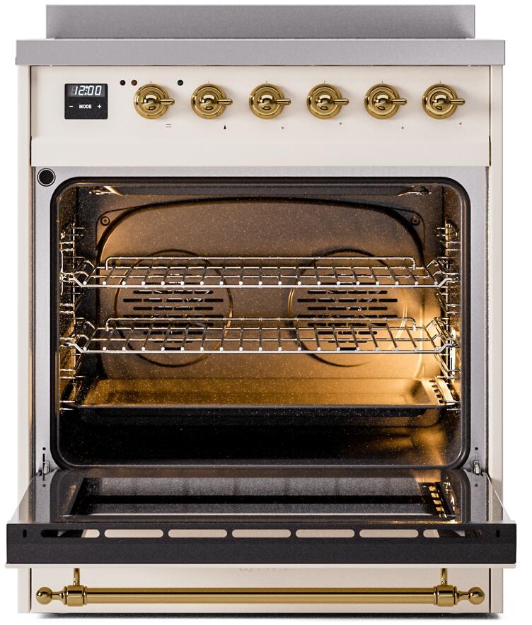 Nostalgie II 30 Inch Electric Freestanding Range in Antique White with Brass Trim