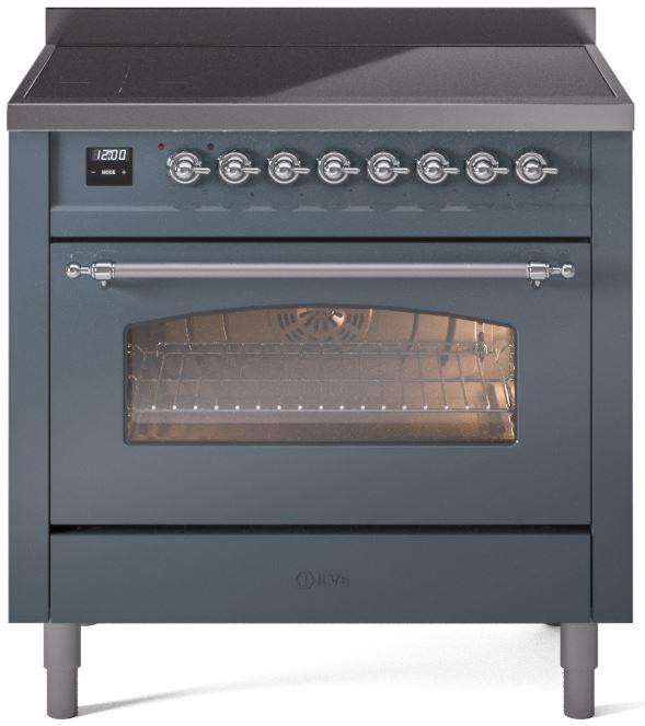 Nostalgie II 36 Inch Electric Freestanding Range in Blue Grey with Chrome Trim
