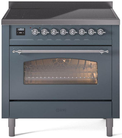 Nostalgie II 36 Inch Electric Freestanding Range in Blue Grey with Chrome Trim