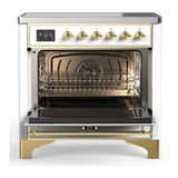 ILVE UMIB36QNR3WHG Majestic III 36 inch Induction Range with 6 Elements, 3.5 cu. ft. Total Oven Capacity (Solid Door, White, Brass)