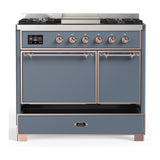 ILVE UMD40FQNR3BGP Majestic III 40 inch Dual Fuel Range with 6 Burners and Griddle, Dual Function Burner up to 25,000 BTU (Natural Gas, Solid Door, Blue Grey, Copper)