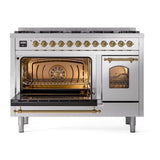 ILVE UP488NMPSSGLP Nostalgie II 48 inch Dual Fuel Range with 8 Total Black Brass Sealed Burners, Brass Trim (Limited Edition) (Liquid Propane, Stainless Steel)