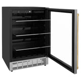 ZLINE 24" Autograph Edition 154 Can Beverage Cooler Fridge with Adjustable Shelves in Stainless Steel with Polished Gold Accents (RBVZ-US-24-G)