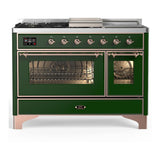 ILVE UM48FSNR3EGP Majestic III 48 inch Dual Fuel Range with 5 Black Brass Burners, Griddle and French Top, Dual Function Burner up to 25,000 BTU (Natural Gas, Triple Glass Door, Emerald Green, Copper)