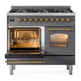 ILVE UPD406NMPMGG Nostalgie II 40 inch Dual Fuel Range with 6 Total Black Brass Burners, Brass Trim (Limited Edition) (Natural Gas, Graphite Matte)