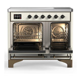 ILVE UMDIB40QNR3AWB Majestic III 40 inch Induction Range with 6 Elements, 3.82 cu. ft. Total Oven Capacity (Solid Door, Antique White, Burnished)