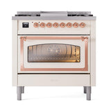 ILVE UN36FNMPAWP Nostalgie II Noblesse 36 inch Dual Fuel Range (Natural Gas, Triple Glass Door, Antique White, Copper)