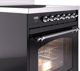 Nostalgie II 30 Inch Electric Freestanding Range in Glossy Black with Chrome Trim