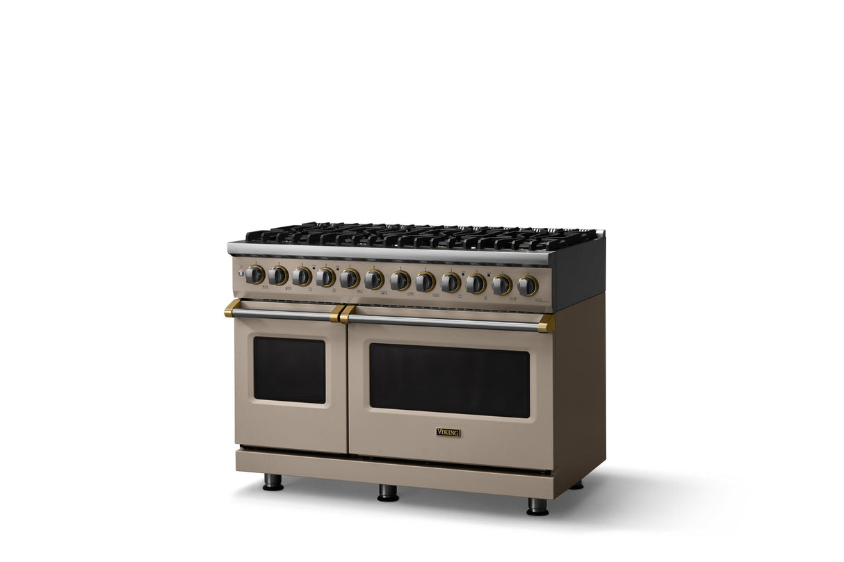 48"W. Dual Fuel Range (Burner: 8b, Finish: Nantucket, Trim: Brushed Brass, Fuel: Natural Gas)