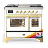 ILVE UMD40FNR3RAGLP Majestic III 40 inch Dual Fuel Range with 6 Burners and Griddle, Dual Function Burner up to 25,000 BTU (Liquid Propane, Triple Glass Door, RAL, Brass)