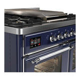 ILVE UMD40FNR3MBC Majestic III 40 inch Dual Fuel Range with 6 Burners and Griddle, Dual Function Burner up to 25,000 BTU (Natural Gas, Triple Glass Door, Midnight Blue, Chrome)