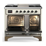 ILVE UMD40FQNR3AWB Majestic III 40 inch Dual Fuel Range with 6 Burners and Griddle, Dual Function Burner up to 25,000 BTU (Natural Gas, Solid Door, Antique White, Burnished)