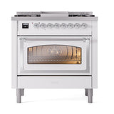 ILVE UN36FNMPWHC Nostalgie II Noblesse 36 inch Dual Fuel Range (Natural Gas, Triple Glass Door, White, Chrome)