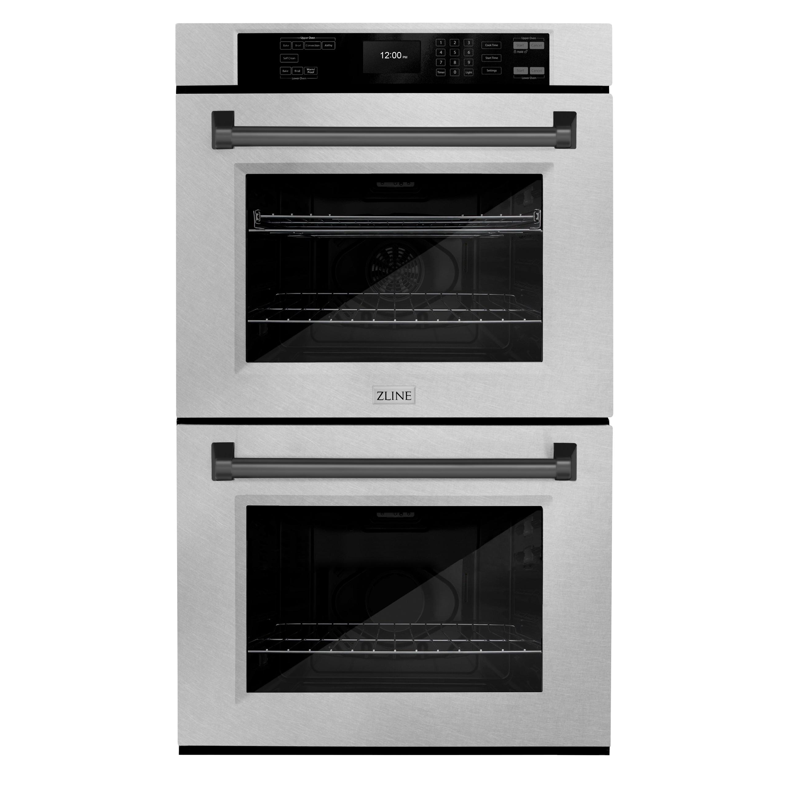 ZLINE 30 in. Autograph Edition Professional True Convection Double Wall Oven with Air Fry and Self Clean in DuraSnow' Stainless Steel with Matte Black Handles (WADSZ-30-MB)