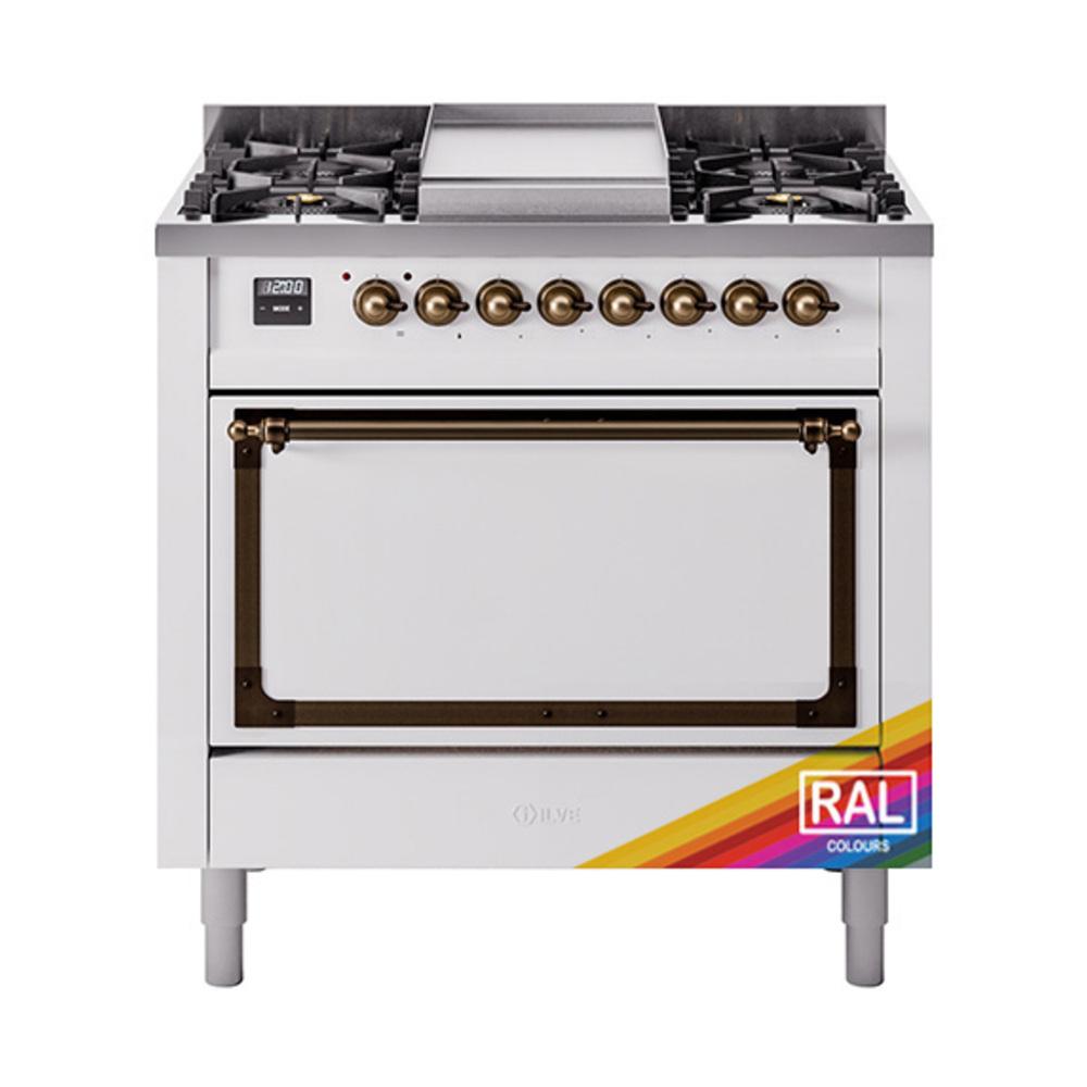 ILVE UN36FQNMPRAB Nostalgie II Noblesse 36 inch Dual Fuel Range (Natural Gas, Solid Door, RAL, Burnished)