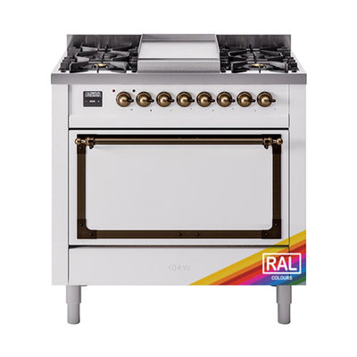 ILVE UN36FQNMPRAB Nostalgie II Noblesse 36 inch Dual Fuel Range (Natural Gas, Solid Door, RAL, Burnished)