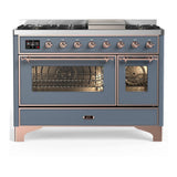 ILVE UM48FNR3BGP Majestic III 48 inch Dual Fuel Range with 8 Burners and Griddle, Dual Function Burner up to 25,000 BTU (Natural Gas, Triple Glass Door, Blue Grey, Copper)