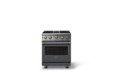 30"W. Open Burner Gas Range (Finish: Cast Black, Trim: Brushed Brass, Fuel: Propane)