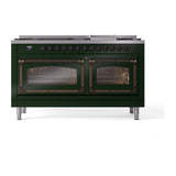 ILVE UN60FNMPEGBLP Nostalgie II Noblesse 60 inch Dual Fuel Range (9 Sealed Burners + Griddle, Liquid Propane, Triple Glass Door, Emerald Green, Burnished)