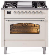 Nostalgie II 36 Inch Dual Fuel Liquid Propane Freestanding Range in Antique White with Chrome Trim