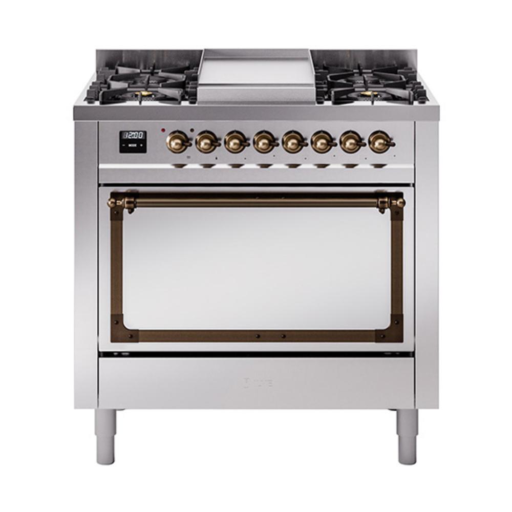 ILVE UN36FQNMPSSBLP Nostalgie II Noblesse 36 inch Dual Fuel Range (Liquid Propane, Solid Door, Stainless Steel, Burnished)