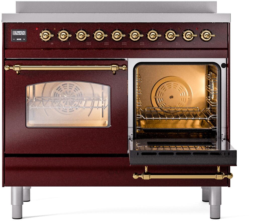 Nostalgie II 40 Inch Electric Freestanding Range in Burgundy with Brass Trim