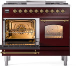 Nostalgie II 40 Inch Dual Fuel Liquid Propane Freestanding Range in Burgundy with Brass Trim