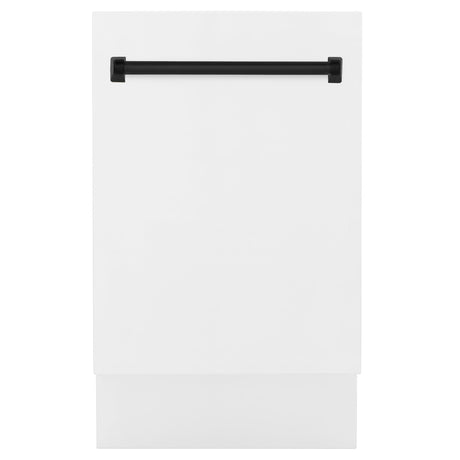 ZLINE Autograph Edition 18" Compact 3rd Rack Top Control Dishwasher in White Matte with Matte Black Handle, 51dBa (DWVZ-WM-18-MB)