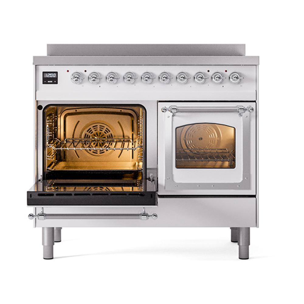 ILVE UNDI406NMPWHC Nostalgie II Noblesse 40 inch Induction Range (Triple Glass Door, White, Chrome)