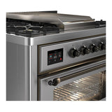 ILVE UM36FNR3SSB Majestic III 36 inch Dual Fuel Range with 6 Black Brass Burners and Griddle, Dual Function Burner up to 25,000 BTU (Triple Glass Door, Stainless Steel, Burnished, Natural Gas)