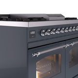 Nostalgie II 40 Inch Dual Fuel Natural Gas Freestanding Range in Blue Grey with Chrome Trim