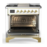ILVE UM36FNR3RAGLP Majestic III 36 inch Dual Fuel Range with 6 Black Brass Burners and Griddle, Dual Function Burner up to 25,000 BTU (Triple Glass Door, RAL, Brass, Liquid Propane)