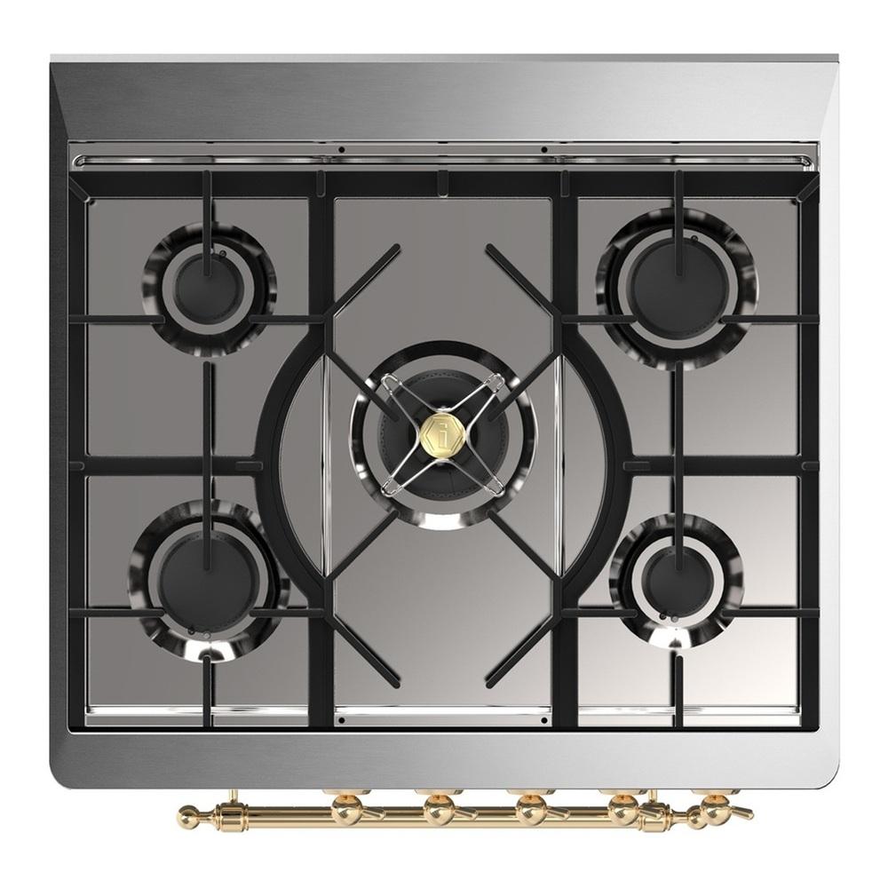 ILVE UM30NR3SSG Majestic III 30 inch Dual Fuel Range with 5 Black Brass Burners, Dual Function Burner up to 25,000 BTU (Natural Gas, Triple Glass Door, Stainless Steel, Brass)